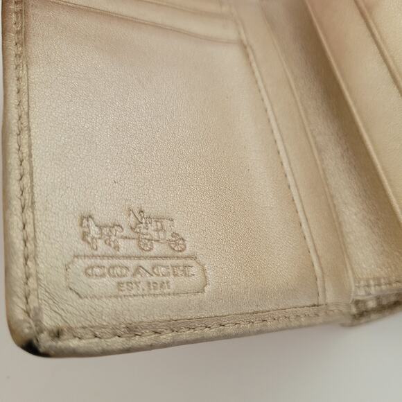 Coach Wallet Canvas Leather Signature Bifold 5x4 Medium Beige Compact Metallic - Picture 5 of 13